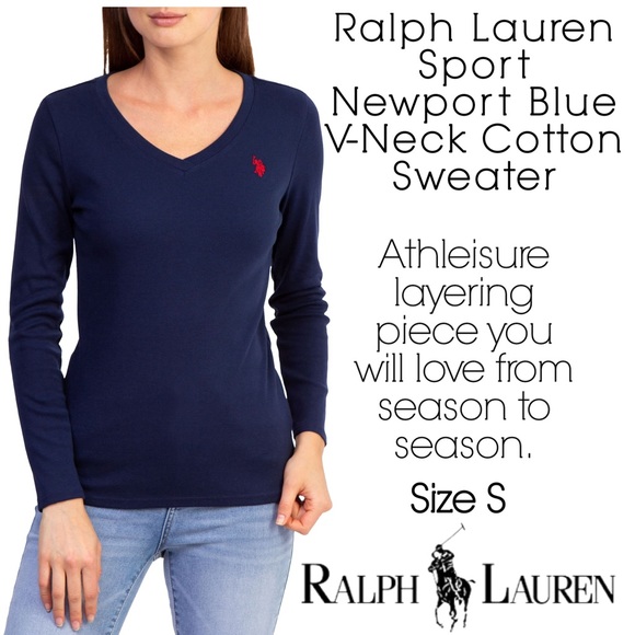Ralph Lauren Sweaters - Ralph Lauren Sport Newport Blue V-Neck Cotton Sweater
